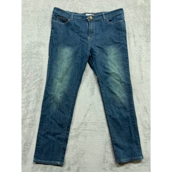 August Jeans Womens Size 38 Blue Faded Embroidered - Picture 2 of 7